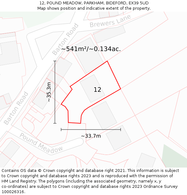 12, POUND MEADOW, PARKHAM, BIDEFORD, EX39 5UD: Plot and title map