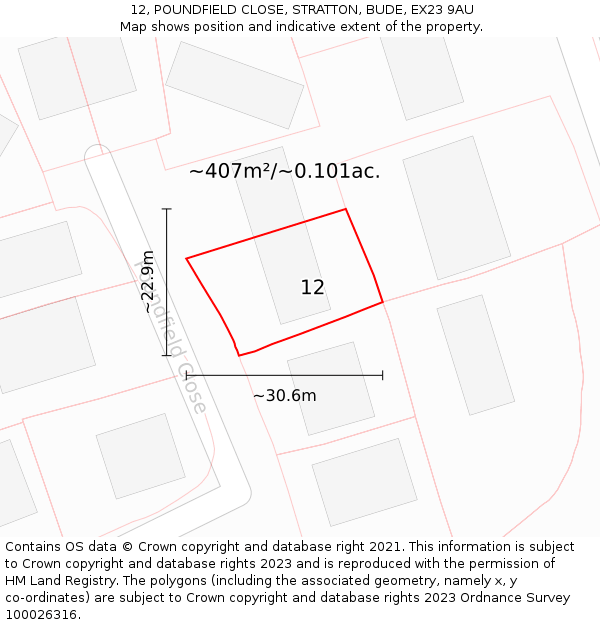 12, POUNDFIELD CLOSE, STRATTON, BUDE, EX23 9AU: Plot and title map