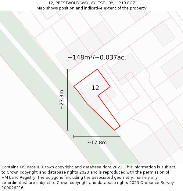 12, PRESTWOLD WAY, AYLESBURY, HP19 8GZ: Plot and title map