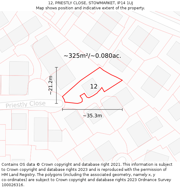 12, PRIESTLY CLOSE, STOWMARKET, IP14 1UJ: Plot and title map