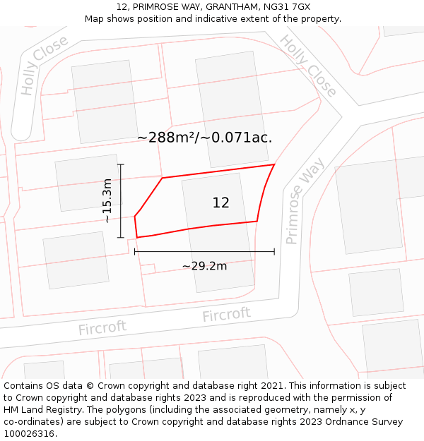 12, PRIMROSE WAY, GRANTHAM, NG31 7GX: Plot and title map