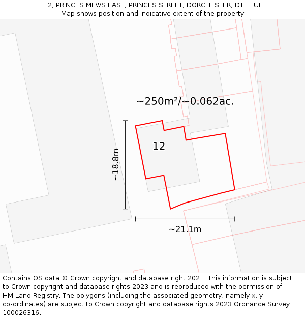 12, PRINCES MEWS EAST, PRINCES STREET, DORCHESTER, DT1 1UL: Plot and title map