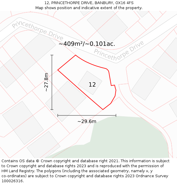 12, PRINCETHORPE DRIVE, BANBURY, OX16 4FS: Plot and title map