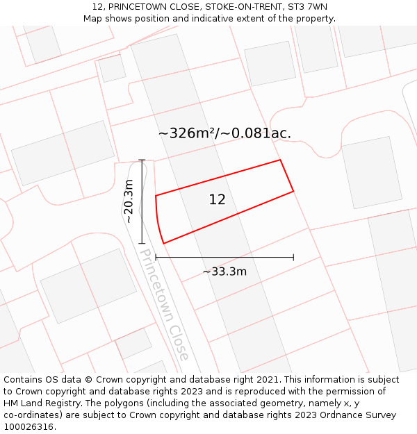 12, PRINCETOWN CLOSE, STOKE-ON-TRENT, ST3 7WN: Plot and title map