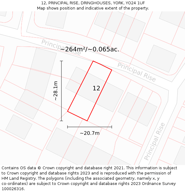 12, PRINCIPAL RISE, DRINGHOUSES, YORK, YO24 1UF: Plot and title map