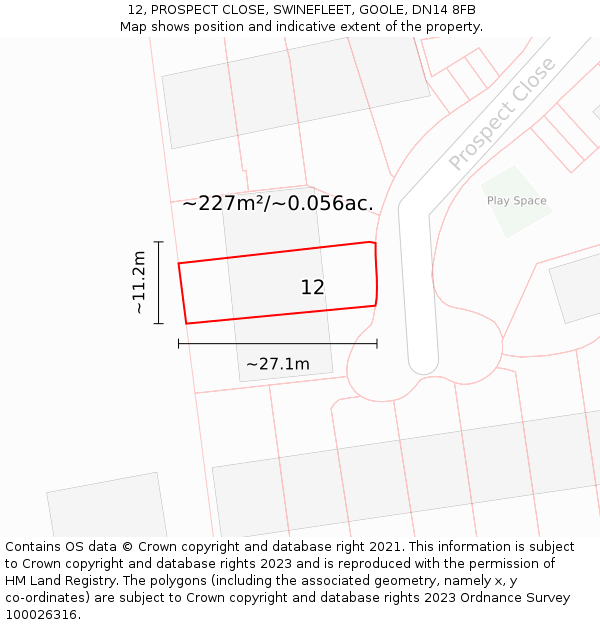 12, PROSPECT CLOSE, SWINEFLEET, GOOLE, DN14 8FB: Plot and title map