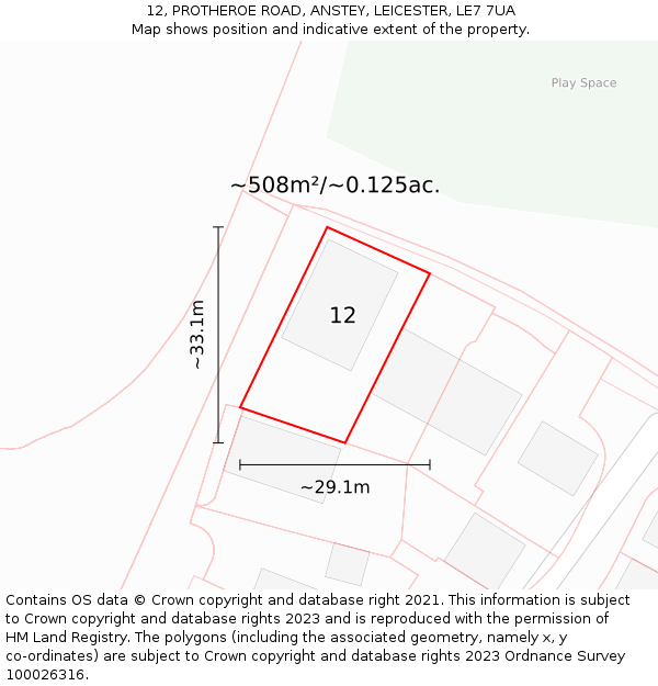 12, PROTHEROE ROAD, ANSTEY, LEICESTER, LE7 7UA: Plot and title map