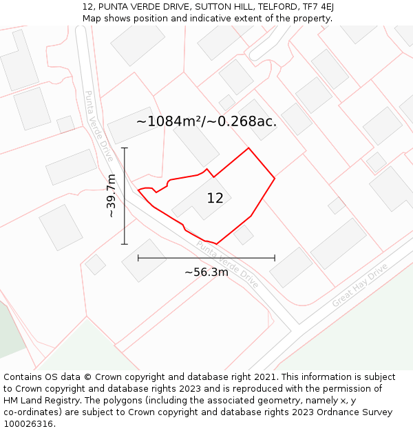 12, PUNTA VERDE DRIVE, SUTTON HILL, TELFORD, TF7 4EJ: Plot and title map