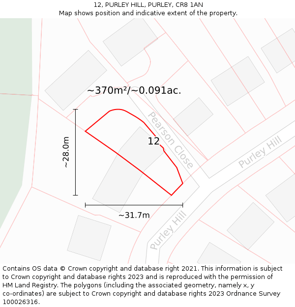 12, PURLEY HILL, PURLEY, CR8 1AN: Plot and title map