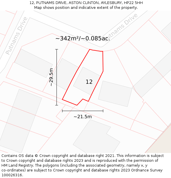 12, PUTNAMS DRIVE, ASTON CLINTON, AYLESBURY, HP22 5HH: Plot and title map