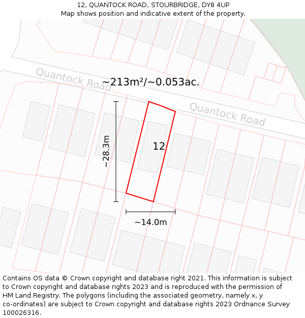 12, QUANTOCK ROAD, STOURBRIDGE, DY8 4UP: Plot and title map