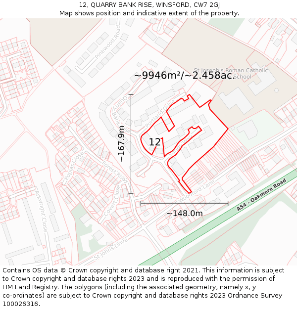 12, QUARRY BANK RISE, WINSFORD, CW7 2GJ: Plot and title map