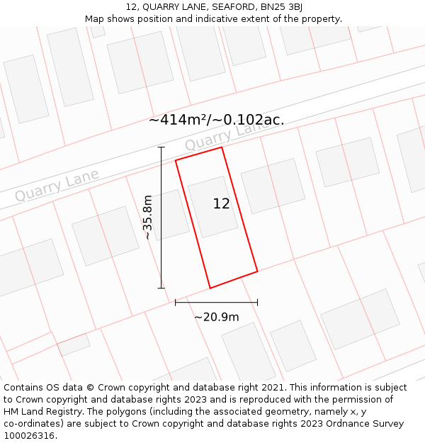 12, QUARRY LANE, SEAFORD, BN25 3BJ: Plot and title map