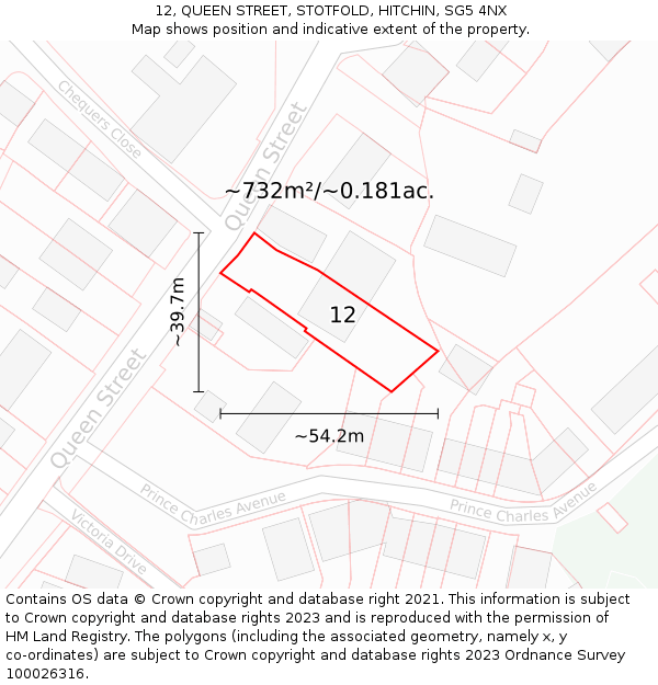 12, QUEEN STREET, STOTFOLD, HITCHIN, SG5 4NX: Plot and title map