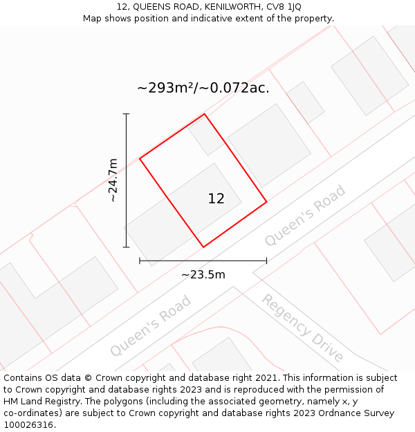 12, QUEENS ROAD, KENILWORTH, CV8 1JQ: Plot and title map