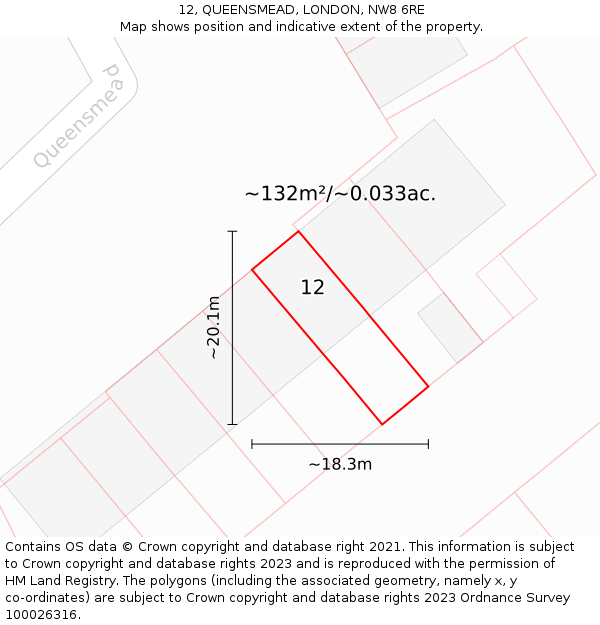 12, QUEENSMEAD, LONDON, NW8 6RE: Plot and title map