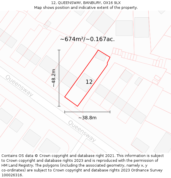 12, QUEENSWAY, BANBURY, OX16 9LX: Plot and title map