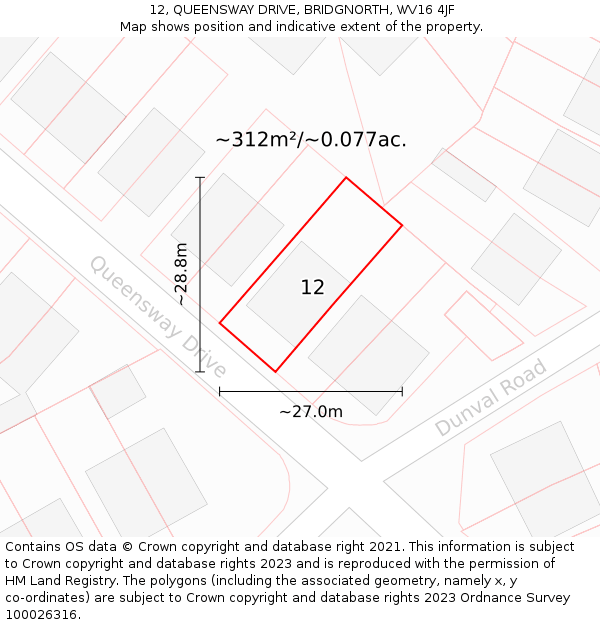 12, QUEENSWAY DRIVE, BRIDGNORTH, WV16 4JF: Plot and title map
