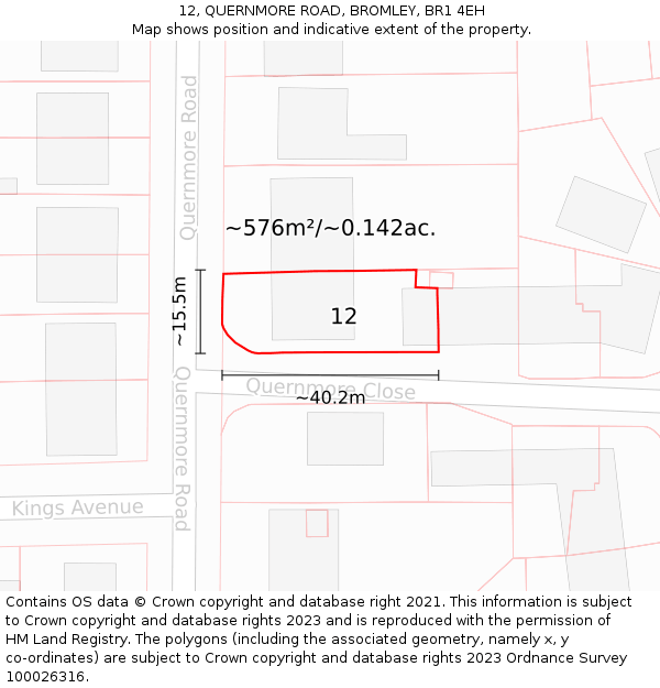 12, QUERNMORE ROAD, BROMLEY, BR1 4EH: Plot and title map