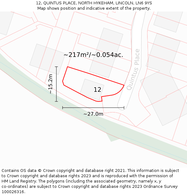 12, QUINTUS PLACE, NORTH HYKEHAM, LINCOLN, LN6 9YS: Plot and title map