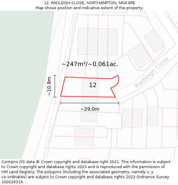 12, RADLEIGH CLOSE, NORTHAMPTON, NN4 8RE: Plot and title map