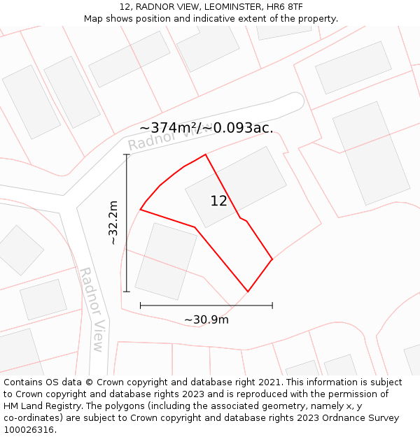 12, RADNOR VIEW, LEOMINSTER, HR6 8TF: Plot and title map