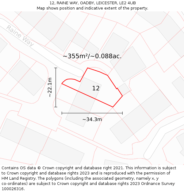 12, RAINE WAY, OADBY, LEICESTER, LE2 4UB: Plot and title map