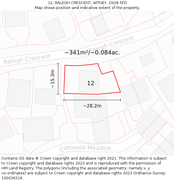12, RALEGH CRESCENT, WITNEY, OX28 5FD: Plot and title map