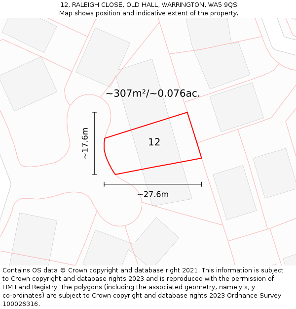 12, RALEIGH CLOSE, OLD HALL, WARRINGTON, WA5 9QS: Plot and title map