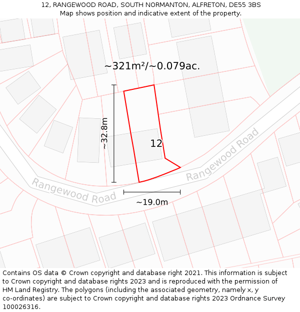 12, RANGEWOOD ROAD, SOUTH NORMANTON, ALFRETON, DE55 3BS: Plot and title map