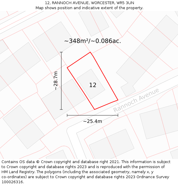 12, RANNOCH AVENUE, WORCESTER, WR5 3UN: Plot and title map