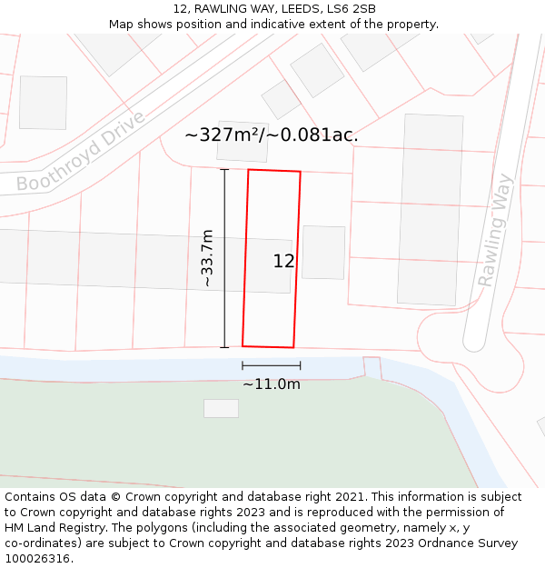 12, RAWLING WAY, LEEDS, LS6 2SB: Plot and title map