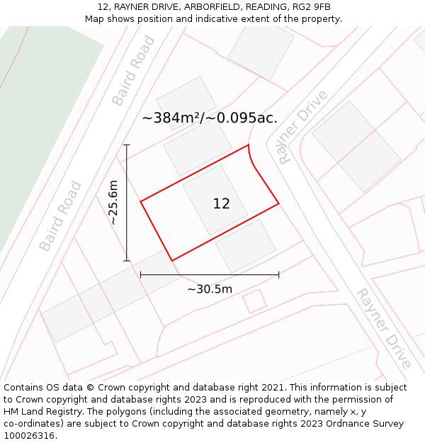 12, RAYNER DRIVE, ARBORFIELD, READING, RG2 9FB: Plot and title map