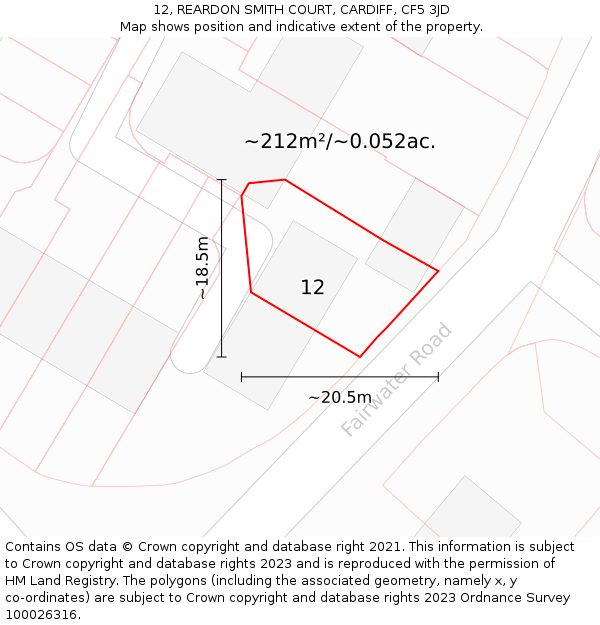 12, REARDON SMITH COURT, CARDIFF, CF5 3JD: Plot and title map