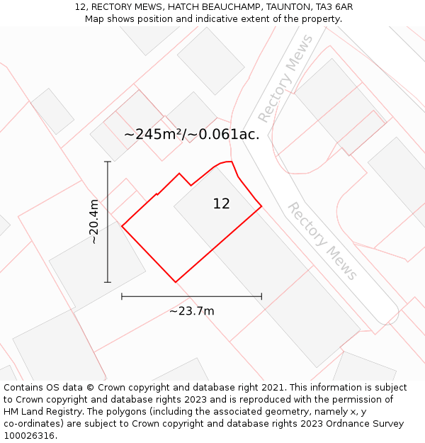 12, RECTORY MEWS, HATCH BEAUCHAMP, TAUNTON, TA3 6AR: Plot and title map