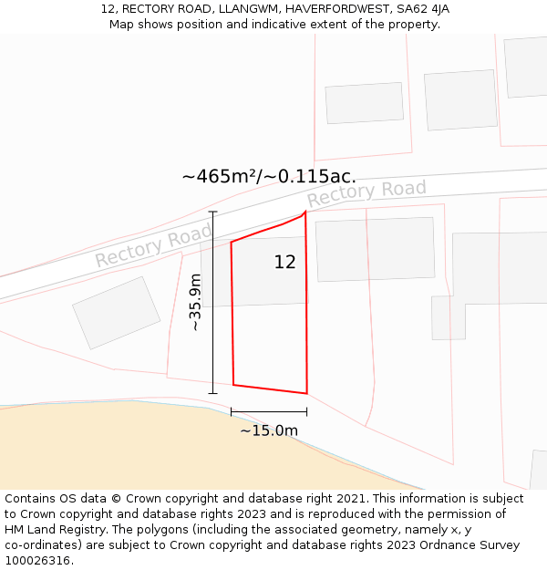 12, RECTORY ROAD, LLANGWM, HAVERFORDWEST, SA62 4JA: Plot and title map