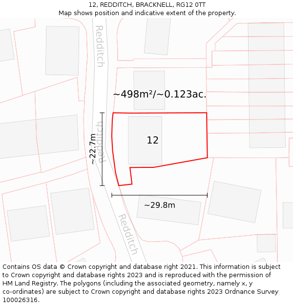 12, REDDITCH, BRACKNELL, RG12 0TT: Plot and title map