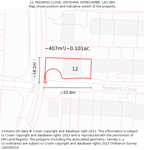 12, REDWING CLOSE, HEYSHAM, MORECAMBE, LA3 2BH: Plot and title map