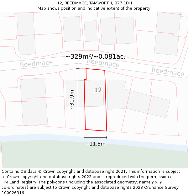 12, REEDMACE, TAMWORTH, B77 1BH: Plot and title map