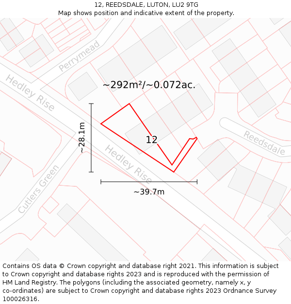 12, REEDSDALE, LUTON, LU2 9TG: Plot and title map