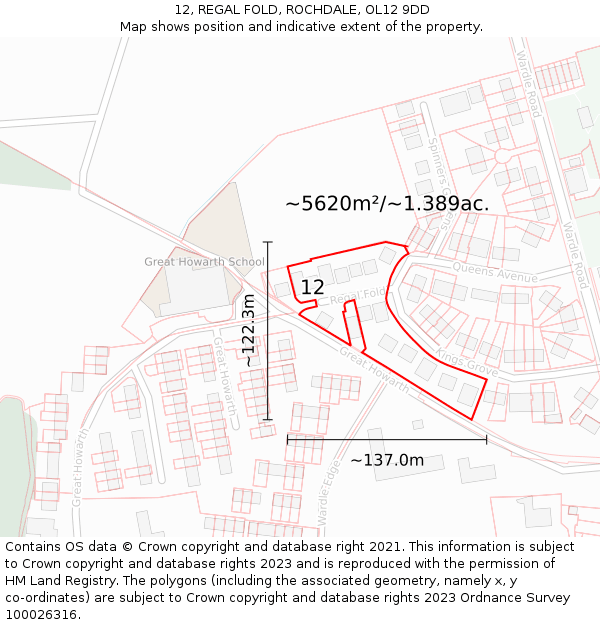 12, REGAL FOLD, ROCHDALE, OL12 9DD: Plot and title map