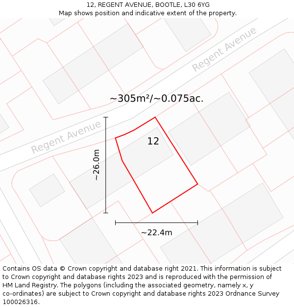 12, REGENT AVENUE, BOOTLE, L30 6YG: Plot and title map