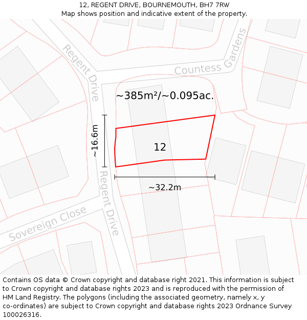 12, REGENT DRIVE, BOURNEMOUTH, BH7 7RW: Plot and title map