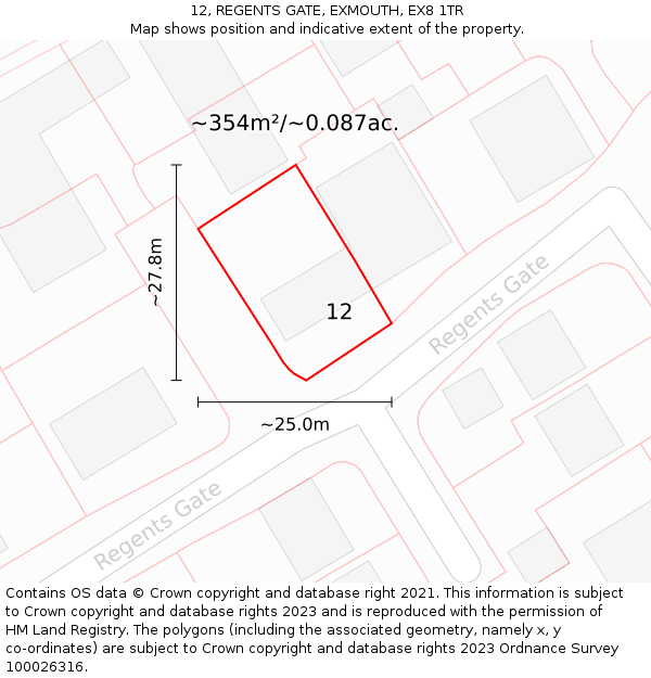 12, REGENTS GATE, EXMOUTH, EX8 1TR: Plot and title map