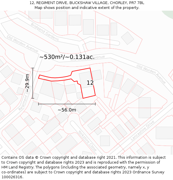 12, REGIMENT DRIVE, BUCKSHAW VILLAGE, CHORLEY, PR7 7BL: Plot and title map