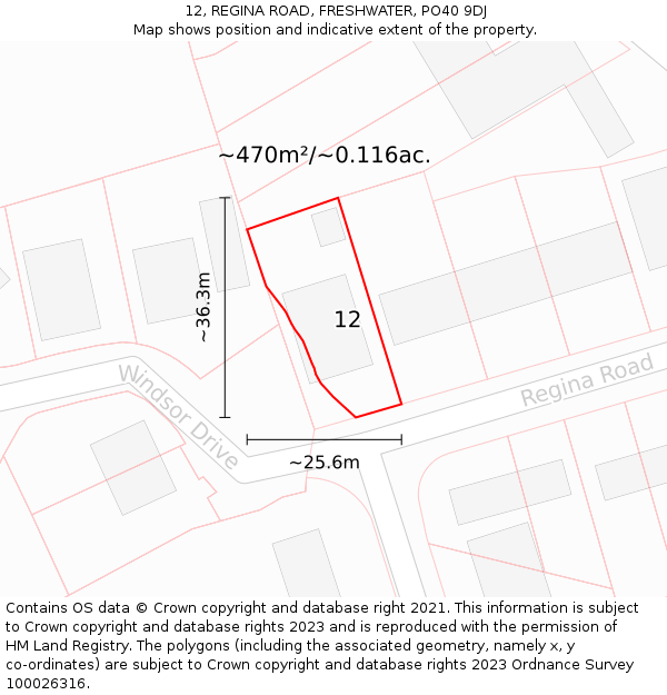 12, REGINA ROAD, FRESHWATER, PO40 9DJ: Plot and title map