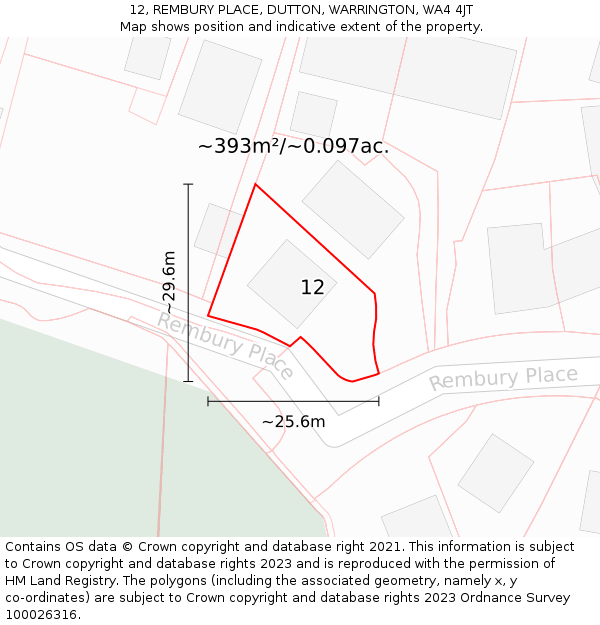 12, REMBURY PLACE, DUTTON, WARRINGTON, WA4 4JT: Plot and title map