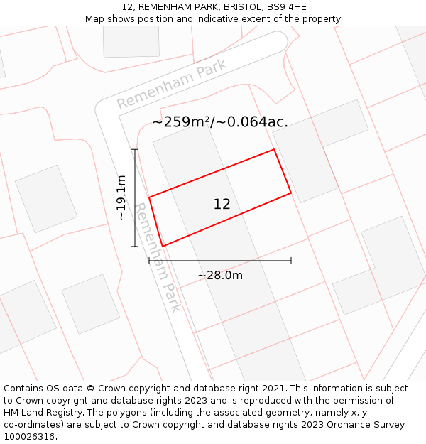 12, REMENHAM PARK, BRISTOL, BS9 4HE: Plot and title map