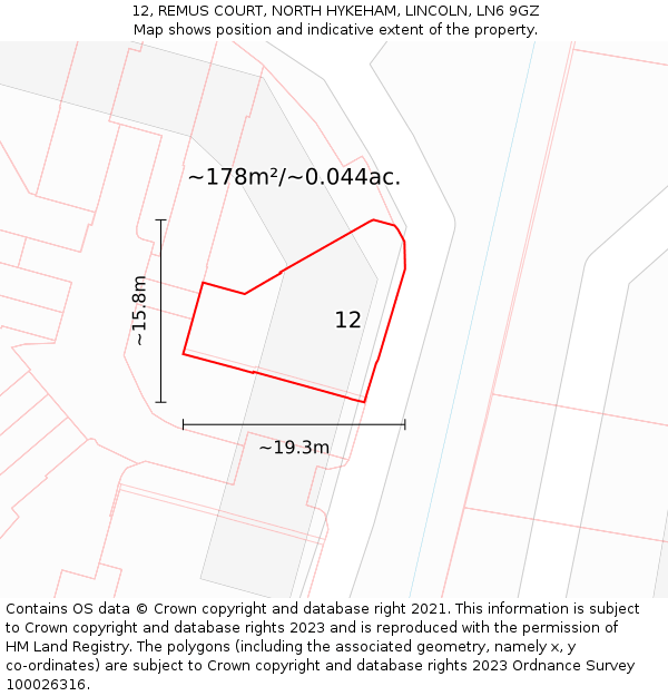 12, REMUS COURT, NORTH HYKEHAM, LINCOLN, LN6 9GZ: Plot and title map