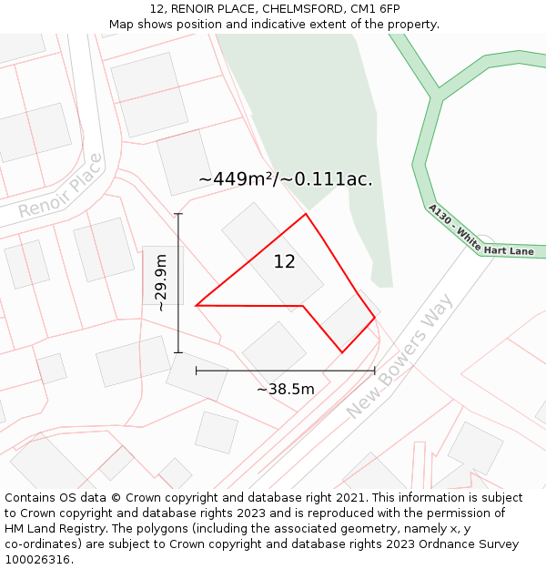 12, RENOIR PLACE, CHELMSFORD, CM1 6FP: Plot and title map